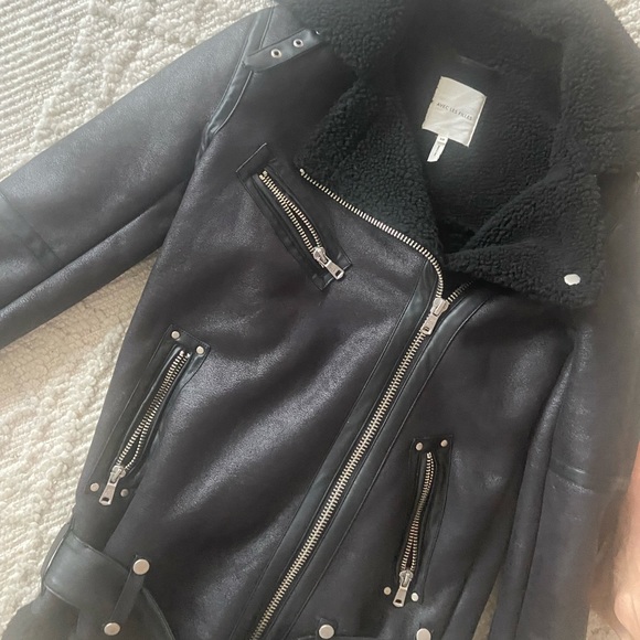 Avec Les Filles Faux Shearling Black Biker Jacket - Picture 10 of 14